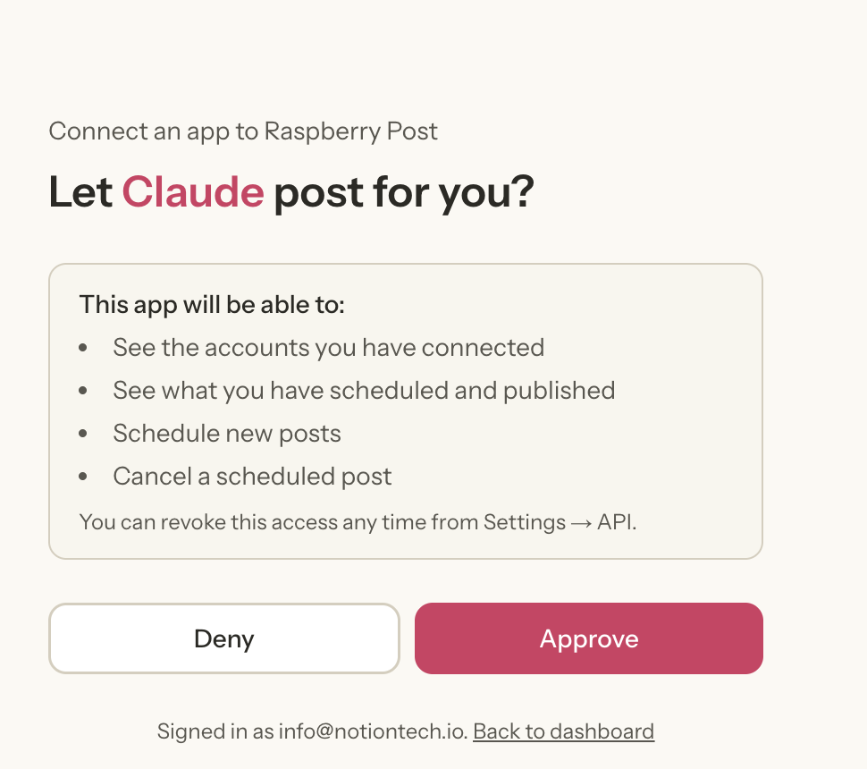 The Raspberry Post approval screen